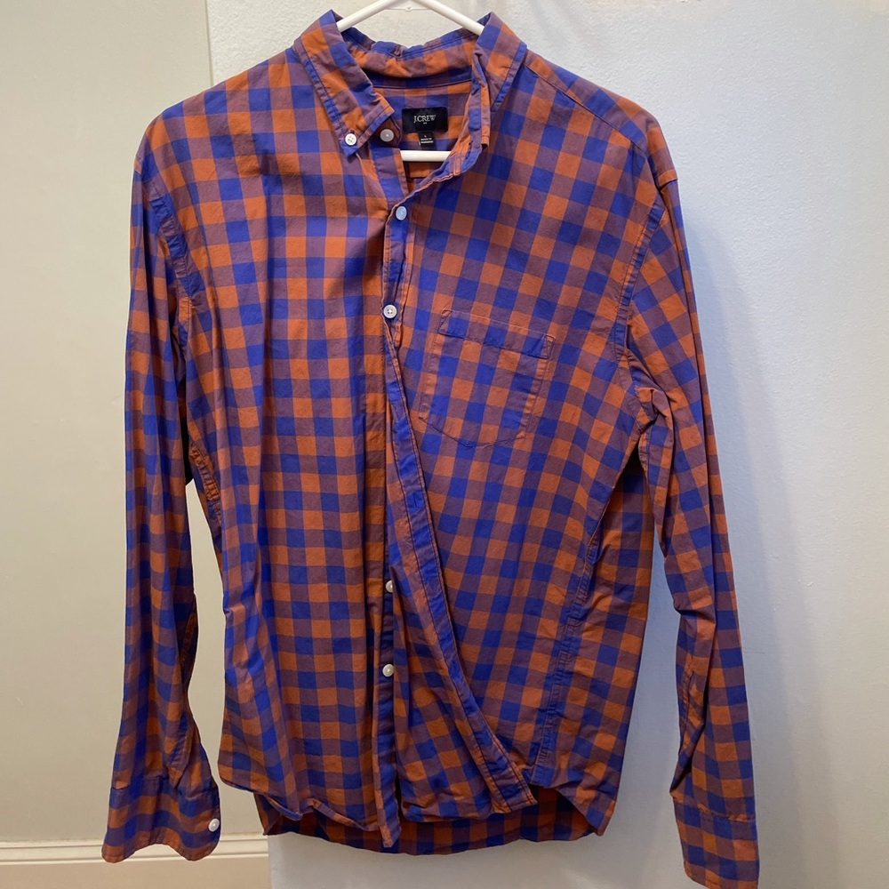 Blue and red checked j crew button down